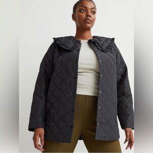 H&M Quilted Black Jacket with Detachable Ruffle Collar-Size Medium
